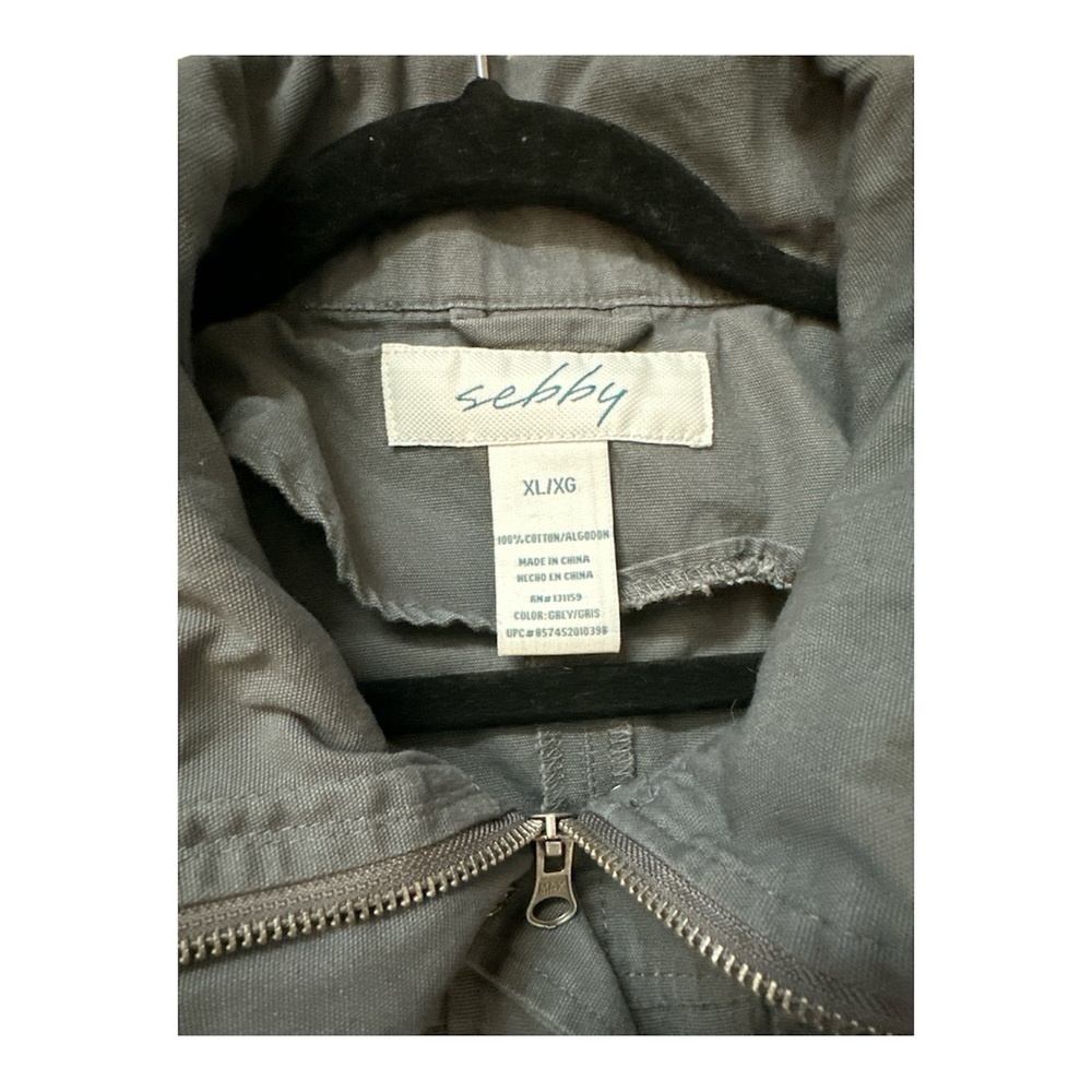 SEBBY BLUE GRAY UTILITY VEST DRAWSTRING WAIST ZIP UP BUTTON POCKETS SIZE XL - Picture 4 of 5